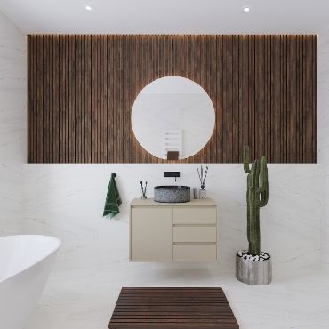 Get the contemporary looking floating vanity with a mirror fitted wall