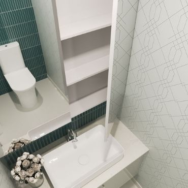 Well designed and wall mount bathroom storage.