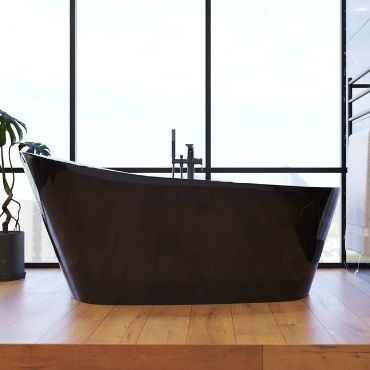 Mirapool Bath set on a wooden platform with a glass window