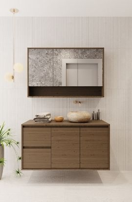 Wooden cabinet with well defined mirror