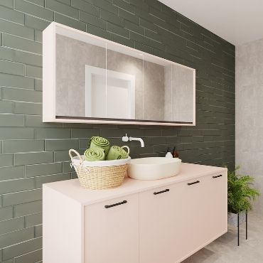 Pink Vanity Cabinet with textured wall.