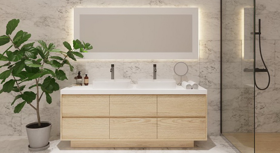 woodgrain bathroom vanity cabinet